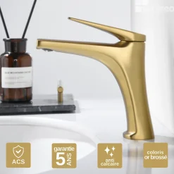 Robinet Lavabo Et Vasque|Imex Mitigeur de Lavabo Bec Bas Anti-Calcaire Or Brossé DELOS BDD055-1OC
