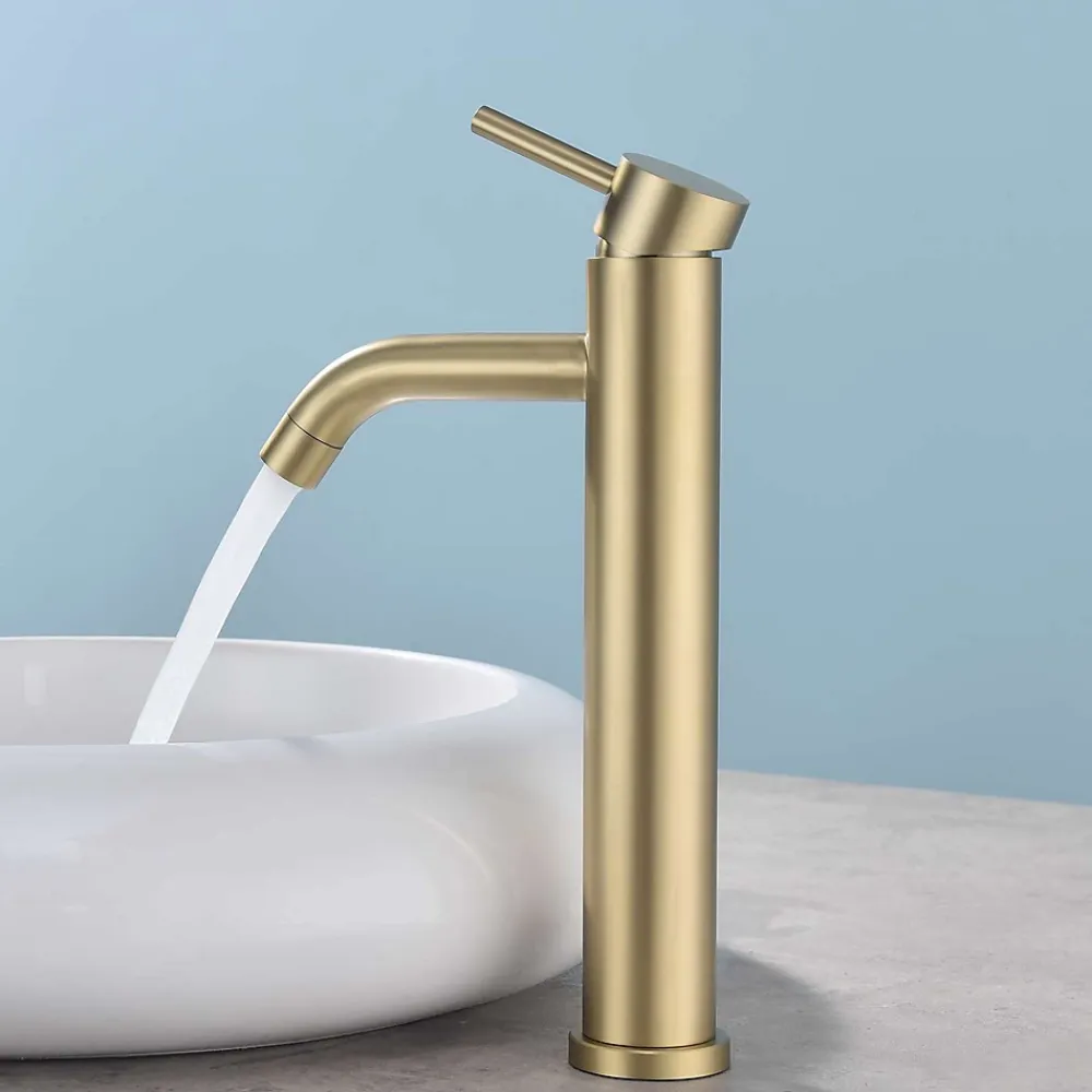 Poalgi Mitigeur de lavabo bec haut SKY BATH or brossé PVD Inox S304 série Rock