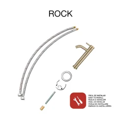 Poalgi Mitigeur de lavabo bec haut SKY BATH or brossé PVD Inox S304 série Rock