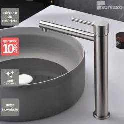 Robinet Lavabo Et Vasque|Imex Mitigeur de Lavabo Bec Haut en Acier Inoxydable Intérieur / Extérieur MOSCU BDK034-3