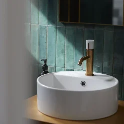Robinet Lavabo Et Vasque|Essebagno Mitigeur de lavabo cuivre et marbre blanc Manopola