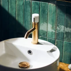 Robinet Lavabo Et Vasque|Essebagno Mitigeur de lavabo cuivre et marbre blanc Manopola