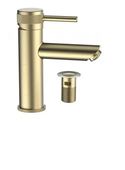 MTK Mitigeur de lavabo doré avec bonde clic clac, Élégance