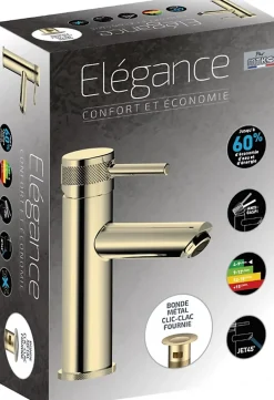 MTK Mitigeur de lavabo doré avec bonde clic clac, Élégance