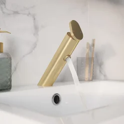 Robinet Lavabo Et Vasque|GoodHome Mitigeur de lavabo doré brossé Nyasa