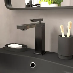Robinet Lavabo Et Vasque|GoodHome Mitigeur de lavabo H.17,4 cm, gun metal, Kolima