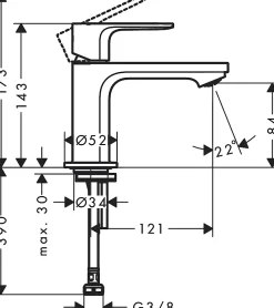 Hansgrohe Mitigeur de lavabo Rebris E 80 pour lave-mains sans tirette ni vidage chromé