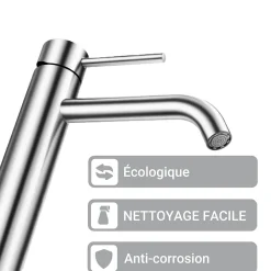 Robinet Lavabo Et Vasque|AICA Sanitaire Mitigeur de lavabo haut, acier inoxydable 304 brossé argenté, mixte froid/chaud