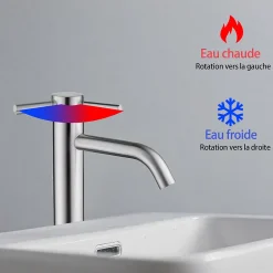 Robinet Lavabo Et Vasque|AICA Sanitaire Mitigeur de lavabo haut, acier inoxydable 304 brossé argenté, mixte froid/chaud
