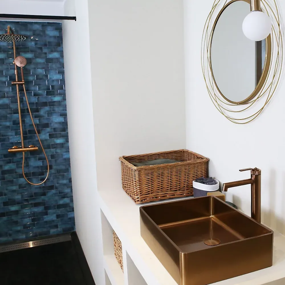 Robinet Lavabo Et Vasque|Essebagno Mitigeur de lavabo haut cuivre brossé Molette