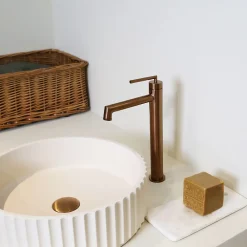 Robinet Lavabo Et Vasque|Essebagno Mitigeur de lavabo haut cuivre brossé Portofino