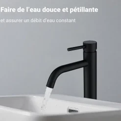 Robinet Lavabo Et Vasque|AICA Sanitaire Mitigeur de lavabo haut, noir, monocommande, acier inoxydable, mixte froid/chaud