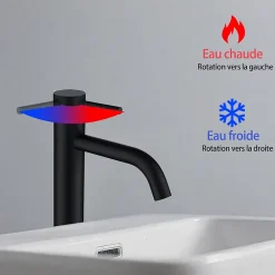 Robinet Lavabo Et Vasque|AICA Sanitaire Mitigeur de lavabo haut, noir, monocommande, acier inoxydable, mixte froid/chaud