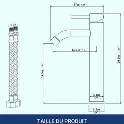Robinet Lavabo Et Vasque|AICA Sanitaire Mitigeur de lavabo haut, noir, monocommande, acier inoxydable, mixte froid/chaud