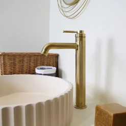 Robinet Lavabo Et Vasque|Essebagno Mitigeur de lavabo haut Or brossé Art Deco