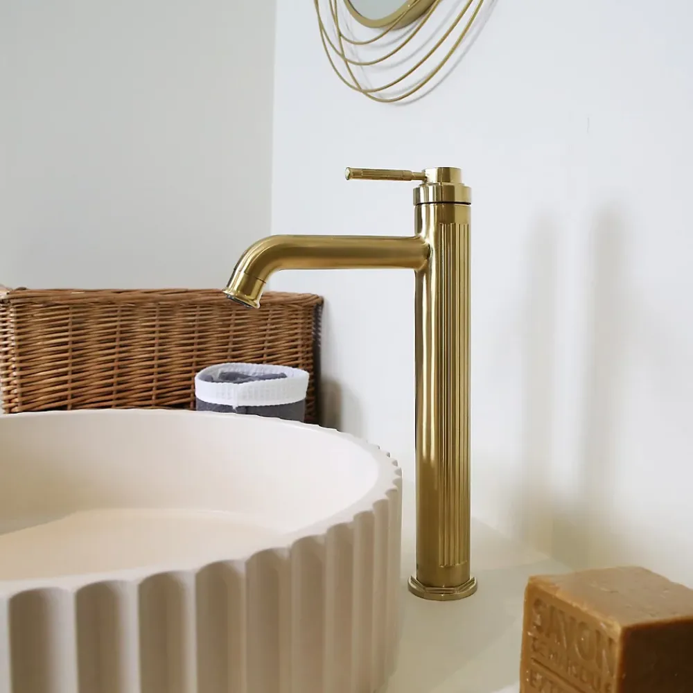 Robinet Lavabo Et Vasque|Essebagno Mitigeur de lavabo haut Or brossé Art Deco