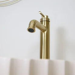 Robinet Lavabo Et Vasque|Essebagno Mitigeur de lavabo haut Or brossé Art Deco