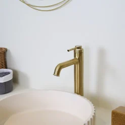 Robinet Lavabo Et Vasque|Essebagno Mitigeur de lavabo haut Or brossé Art Deco