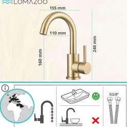 Lomazoo Mitigeur de lavabo doré Lysa