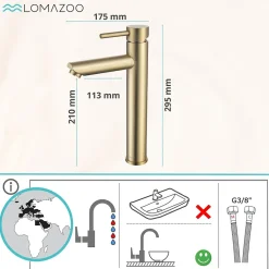 Lomazoo Mitigeur de lavabo doré Kandy