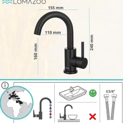 Lomazoo Mitigeur de lavabo noir Styx