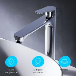 Am.Pm Europe Mitigeur de lavabo Mitigeur Salle de Bain Robinet de lavabo, Chromé, taille L, FTA92000 AM.PM