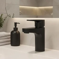 Robinet Lavabo Et Vasque|GoodHome Mitigeur de lavabo noir Cavally S