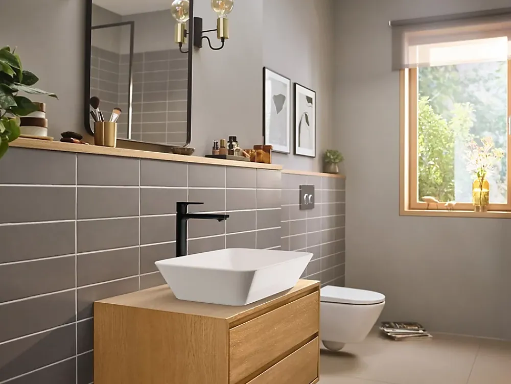 Hansgrohe Mitigeur de lavabo pour vasque à poser avec tirette et vidage noir mat, Rebris E 240 CoolStart