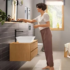 Hansgrohe Mitigeur de lavabo pour vasque à poser avec tirette et vidage noir mat, Rebris E 240 CoolStart