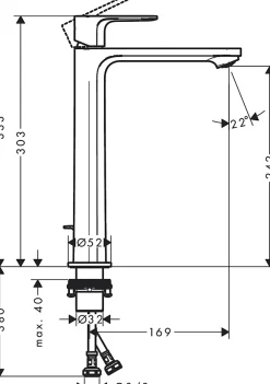 Hansgrohe Mitigeur de lavabo pour vasque à poser avec tirette et vidage noir mat, Rebris E 240 CoolStart