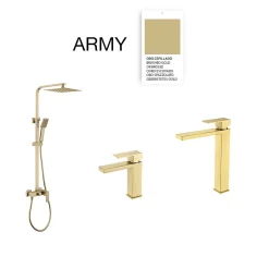 Robinet Lavabo Et Vasque|Poalgi Mitigeur de lavabo SKY BATH or brossé PVD Inox S304 série Army