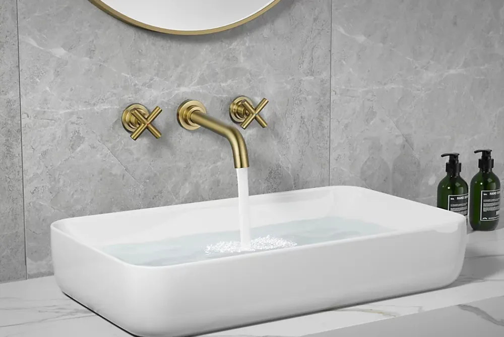 Edouard Rousseau Mitigeur de lavabo Wall en or brossé