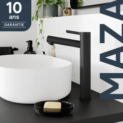 Robinet Lavabo Et Vasque|GoodHome Mitigeur de lavabo XL, noir mat, Maza