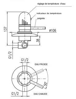 Rav Mitigeur douche encastrable thermostatique en laiton chromé