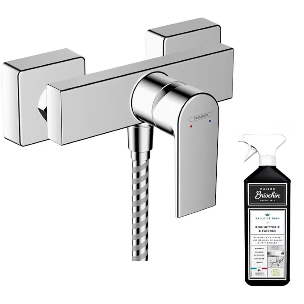 Hansgrohe Mitigeur douche mécanique cartouche 2 vitesses Vernis Shape chromé + nettoyant Briochin