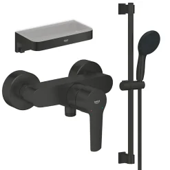 Colonne De Douche Mécanique|Grohe Mitigeur douche mécanique start Black + Ensemble de douche 2 jets avec barre Noir + Panier douche