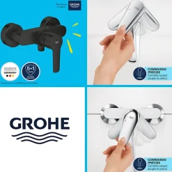 Colonne De Douche Mécanique|Grohe Mitigeur douche mécanique start Black + Ensemble de douche 2 jets avec barre Noir + Panier douche