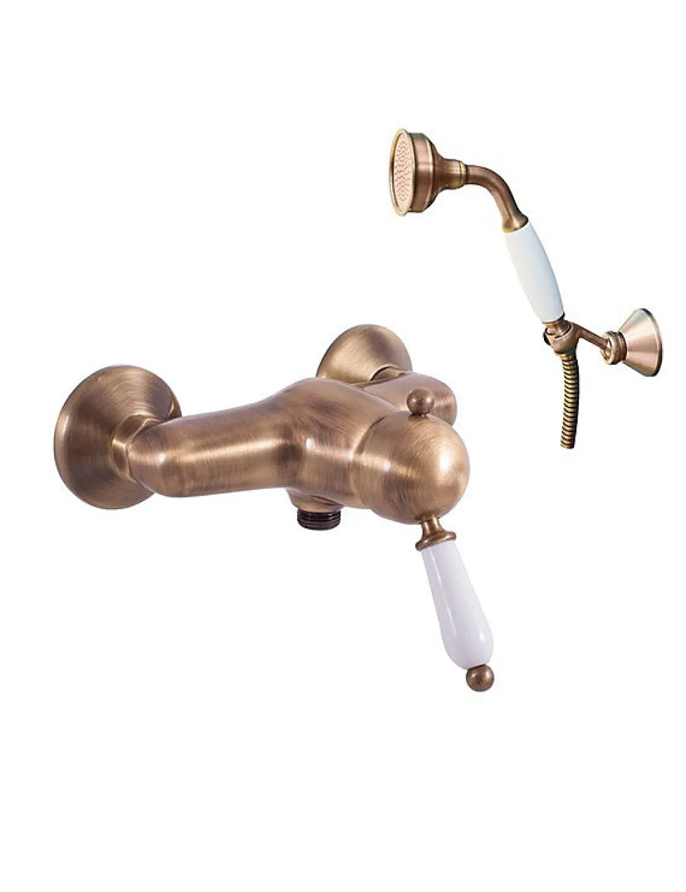 Robinet De Douche|Rav Mitigeur douche mural LABE mural en laiton bronze poignée en céramique-Bronze-Avec douchette à support pivotant-Bronze--26 -