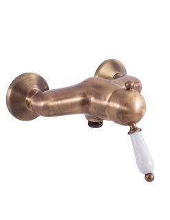 Robinet De Douche|Rav Mitigeur douche mural LABE mural en laiton bronze poignée en céramique-Bronze-Avec douchette à support pivotant-Bronze--26 -