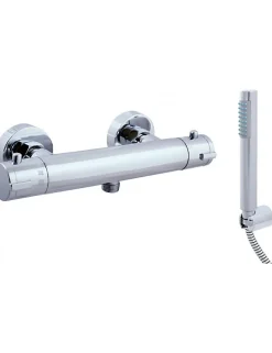Robinet De Douche|Rav Mitigeur douche mural thermostatique laiton chromé sortie douchette bas-Chromé-Avec douchette à support fixe-Chromé--28.5 -
