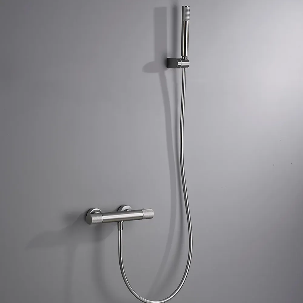 Colonne De Douche Encastrable|Imex Products Mitigeur douche thermostatique nickel brosse en laiton et zamac avec support et flexible