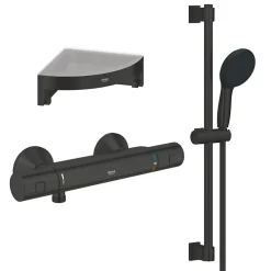 Grohe Mitigeur douche thermostatique Precision Start + Ensemble de douche avec barre 2 jets + Tablette de douche d'angle
