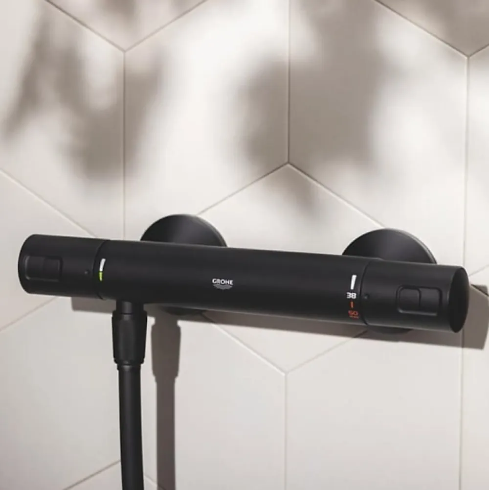 Grohe Mitigeur douche thermostatique Precision Start + Ensemble de douche avec barre 2 jets + Tablette de douche d'angle