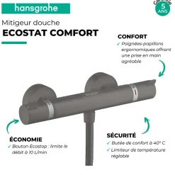 Hansgrohe Mitigeur douche thermostatique Ecostat Comfort noir chromé brossé