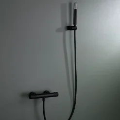 Colonne De Douche Encastrable|Imex Products Mitigeur douche thermostatique noir mat en laiton et zamac avec support ABS