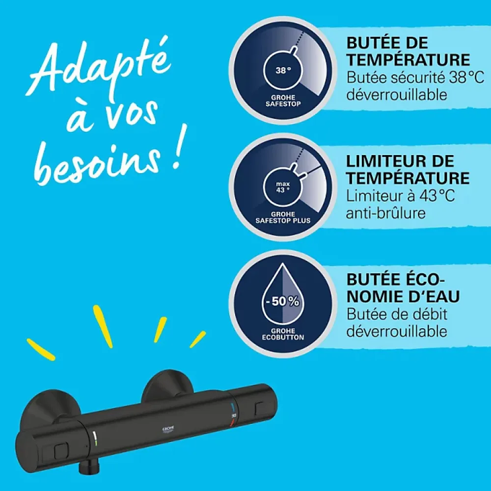 Grohe Mitigeur douche thermostatique Precision Start noir