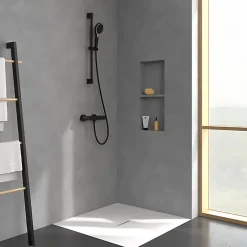 Colonne De Douche Thermostatique|Villeroy & Boch Mitigeur douche thermostatique VILLEROY ET BOCH Universal rond + Ensemble de douche Verve Showers 3 jets noir mat