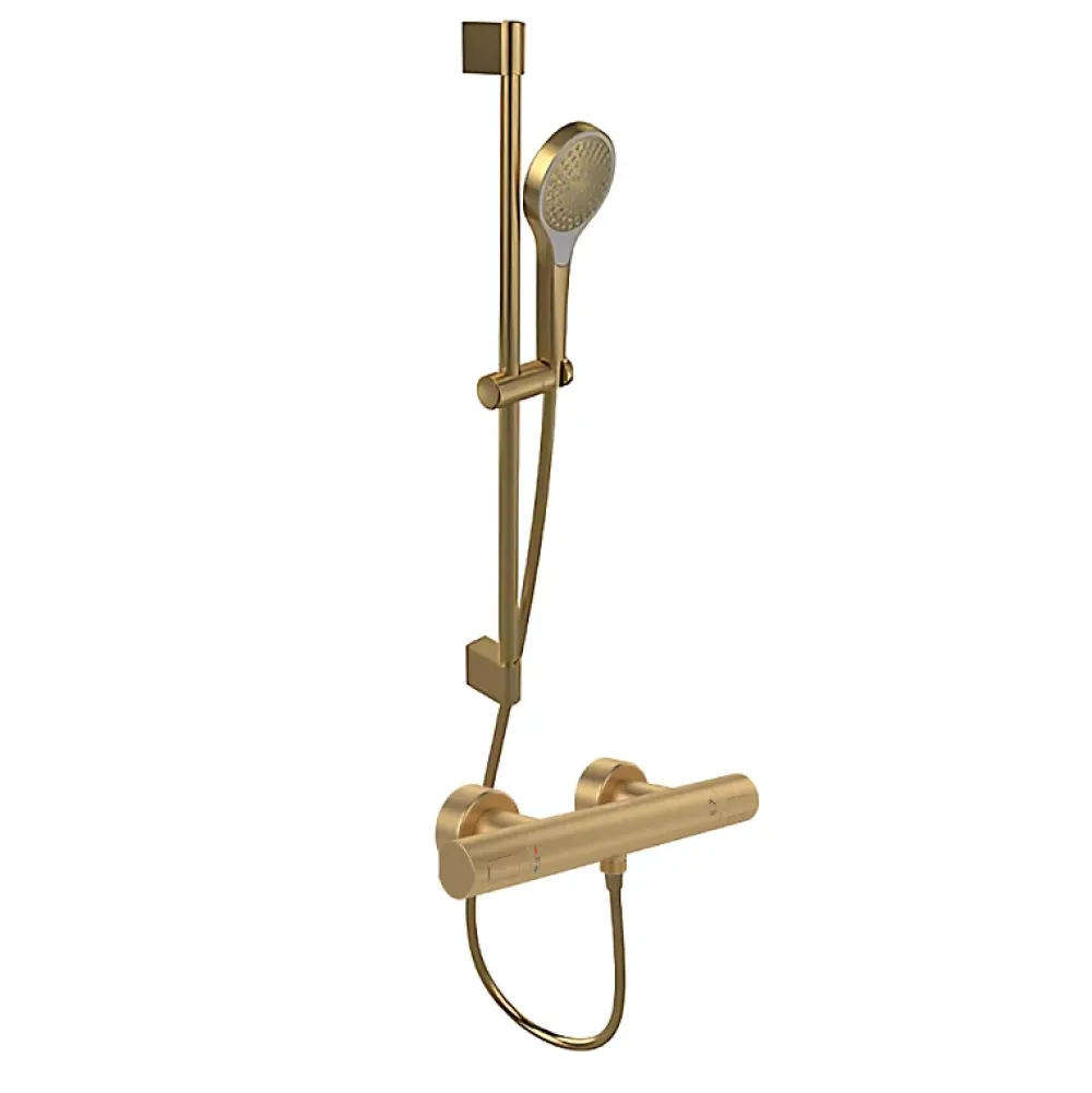Villeroy & Boch Mitigeur douche thermostatique VILLEROY ET BOCH Universal rond + Ensemble de douche Verve Showers 3 jets Or brossé