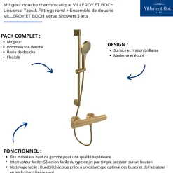 Villeroy & Boch Mitigeur douche thermostatique VILLEROY ET BOCH Universal rond + Ensemble de douche Verve Showers 3 jets Or brossé