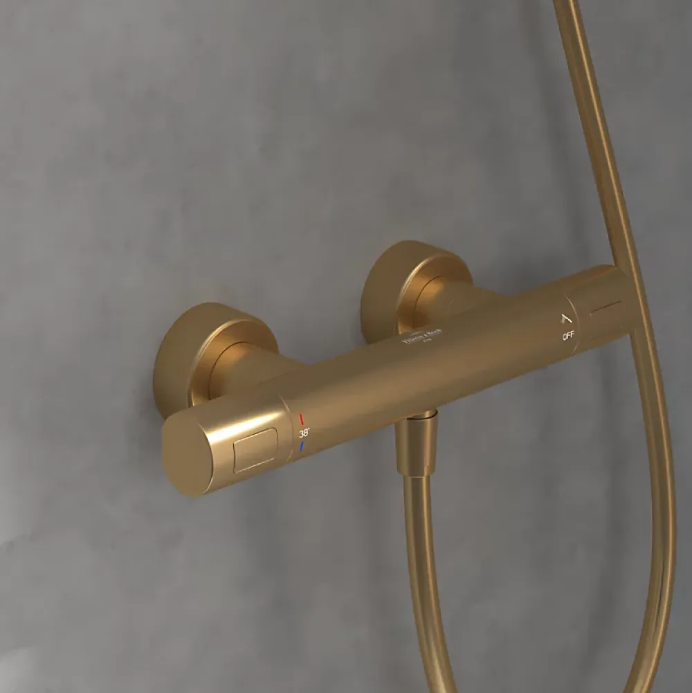 Villeroy & Boch Mitigeur douche thermostatique VILLEROY ET BOCH Universal rond + Ensemble de douche Verve Showers 3 jets Or brossé